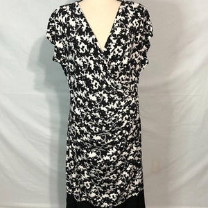 New York & Company Floral Faux Wrap Knee Length Dress Women's Size XL